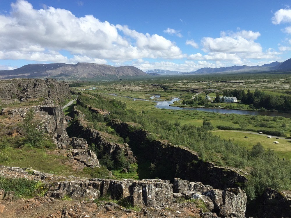 Looking between the tectonic plates at Thingvellir National Park