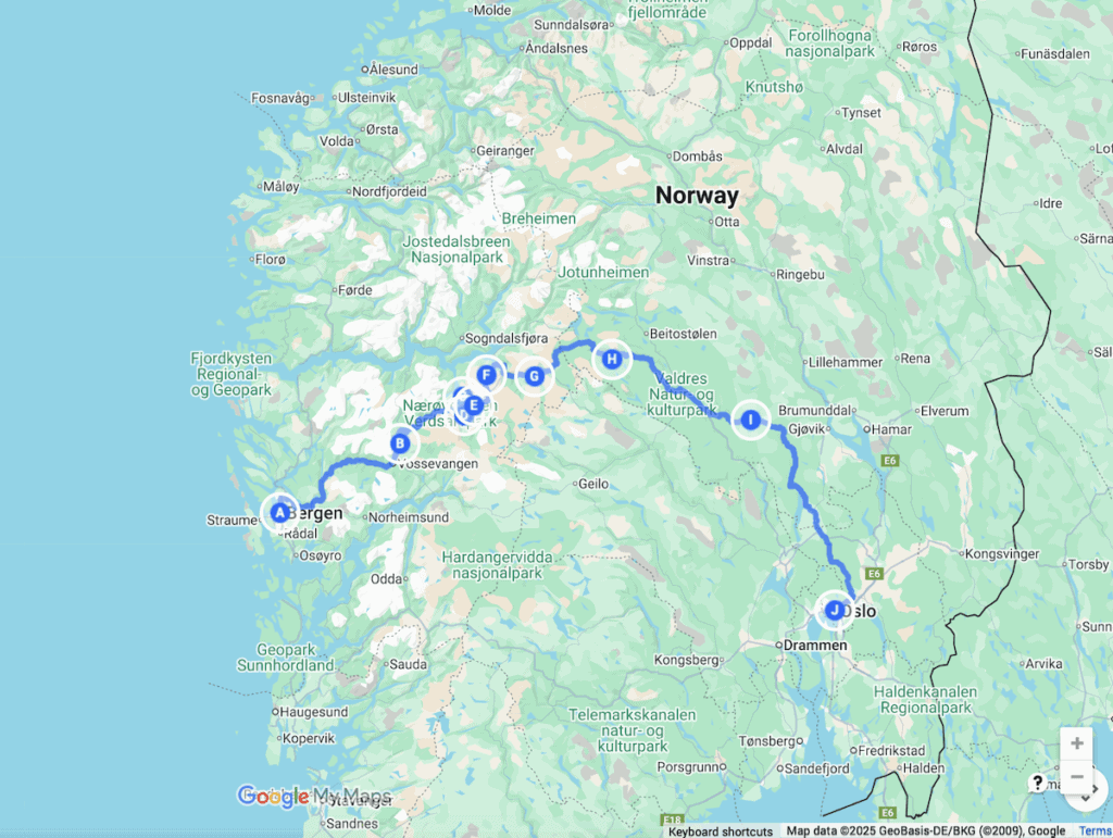 Bergen to Oslo Drive Map