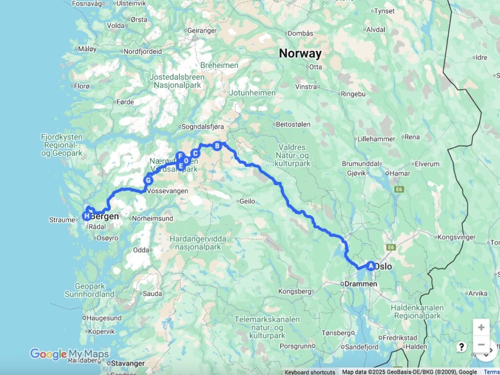 Oslo to Bergen Drive Map