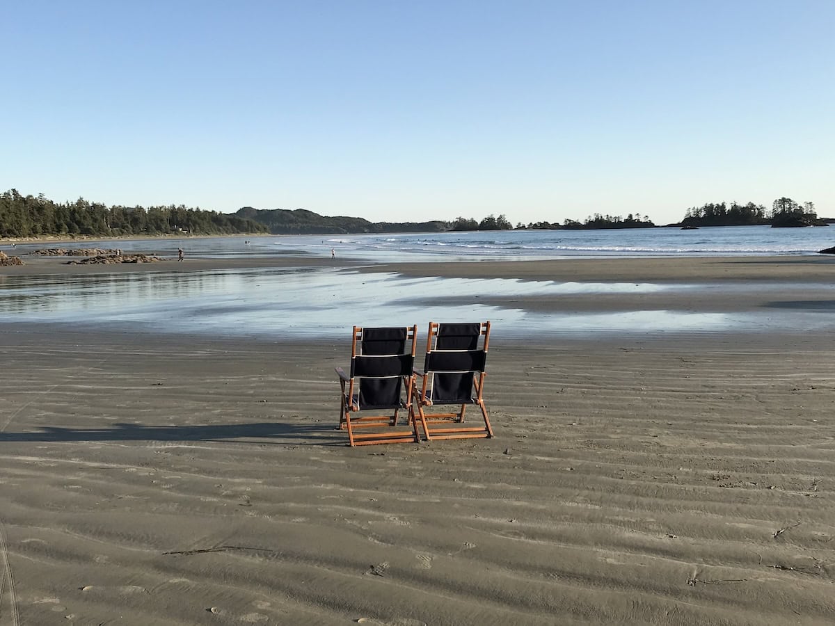 Beach chairs on a Tofino, B.C. beach.