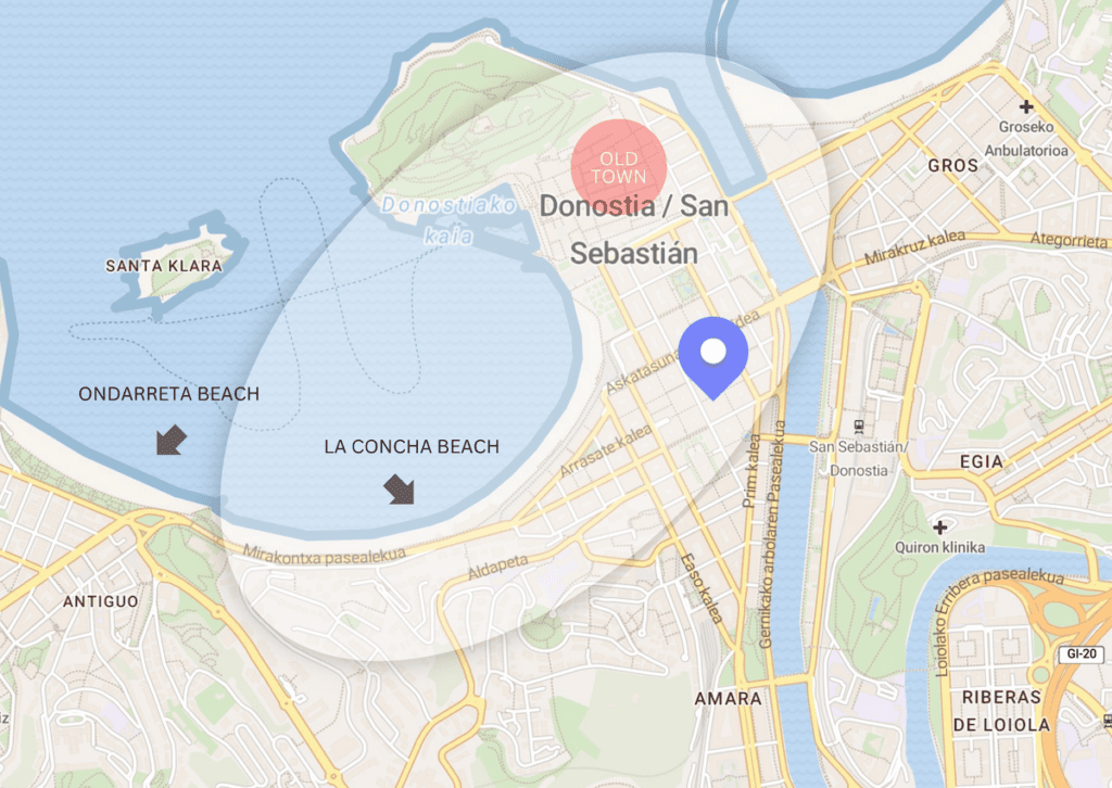 Map of Where to Stay in San Sebastian Spain