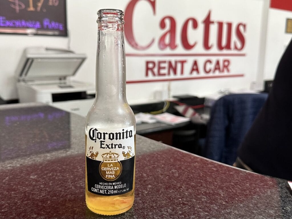 A beer at Cactus Rental Car Cabo