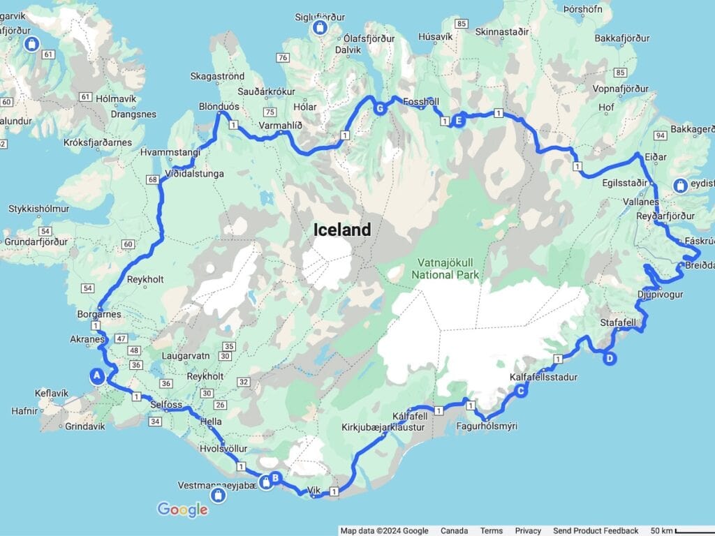 Iceland Ring Road Route Map