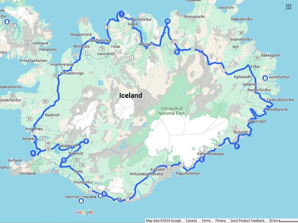 Iceland Ring Road Classic Itinerary Map