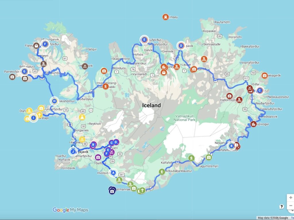 Ring Road Driving Map with Golden Circle
