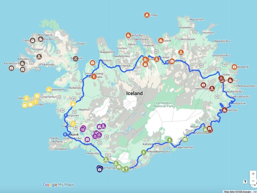 Ring Road Map (no Golden Circle Route)