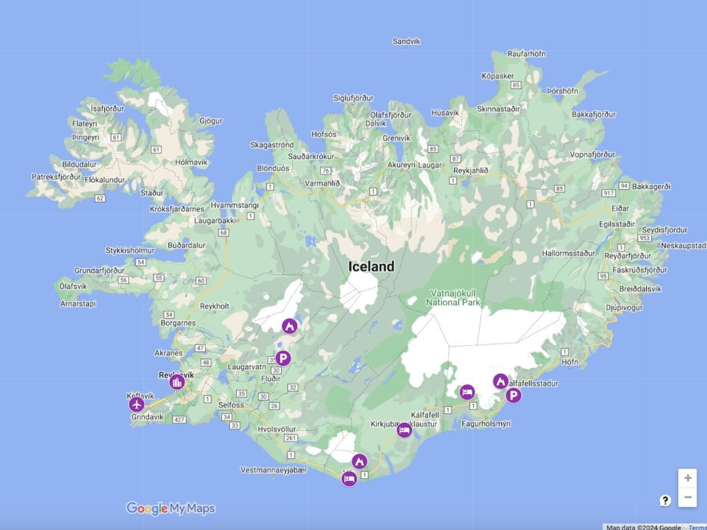 Map of Iceland Ice Cave Locations