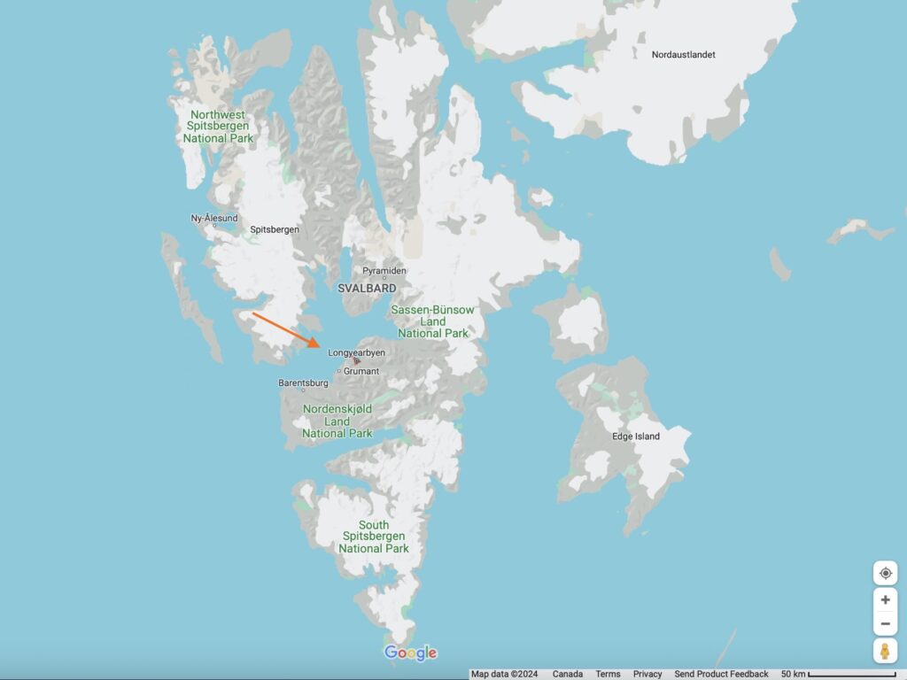 Location of Longyearbyen on Svalbard (map)