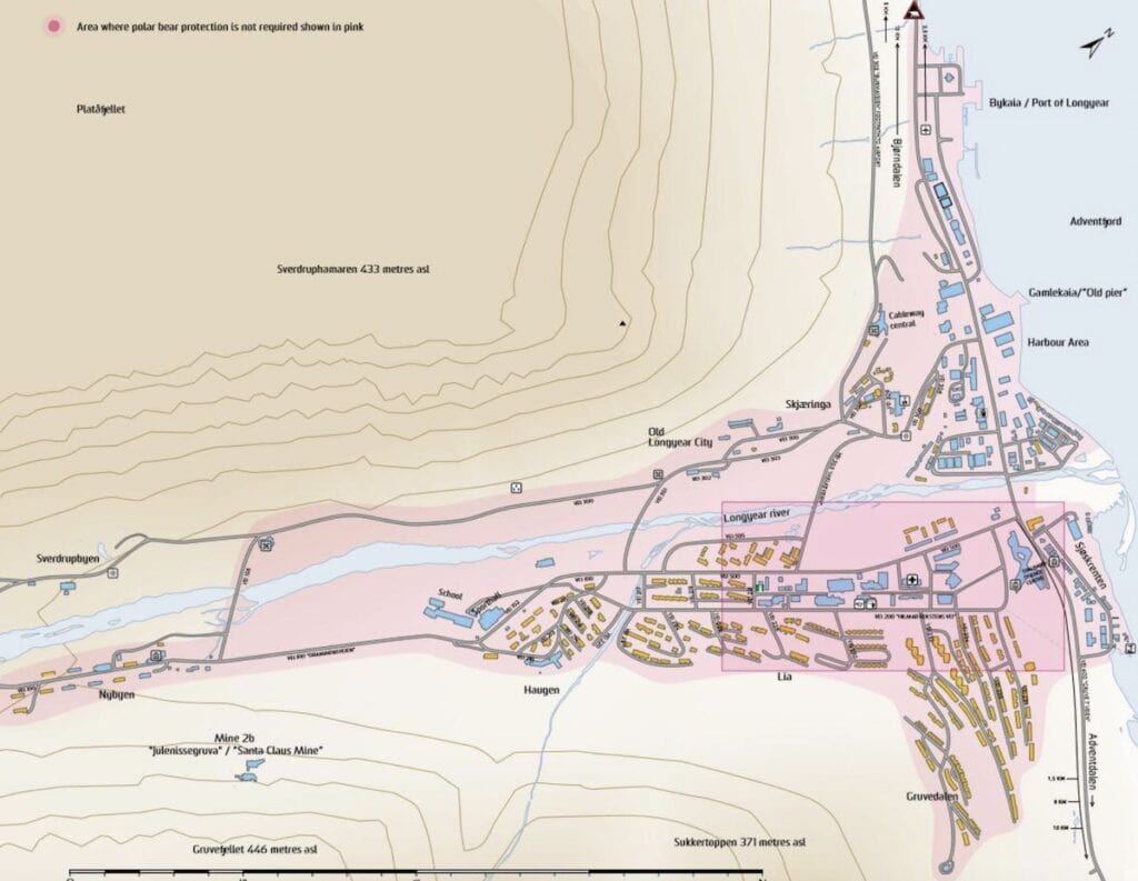 Map of Longyearbyen Polar Bear Safe Zone