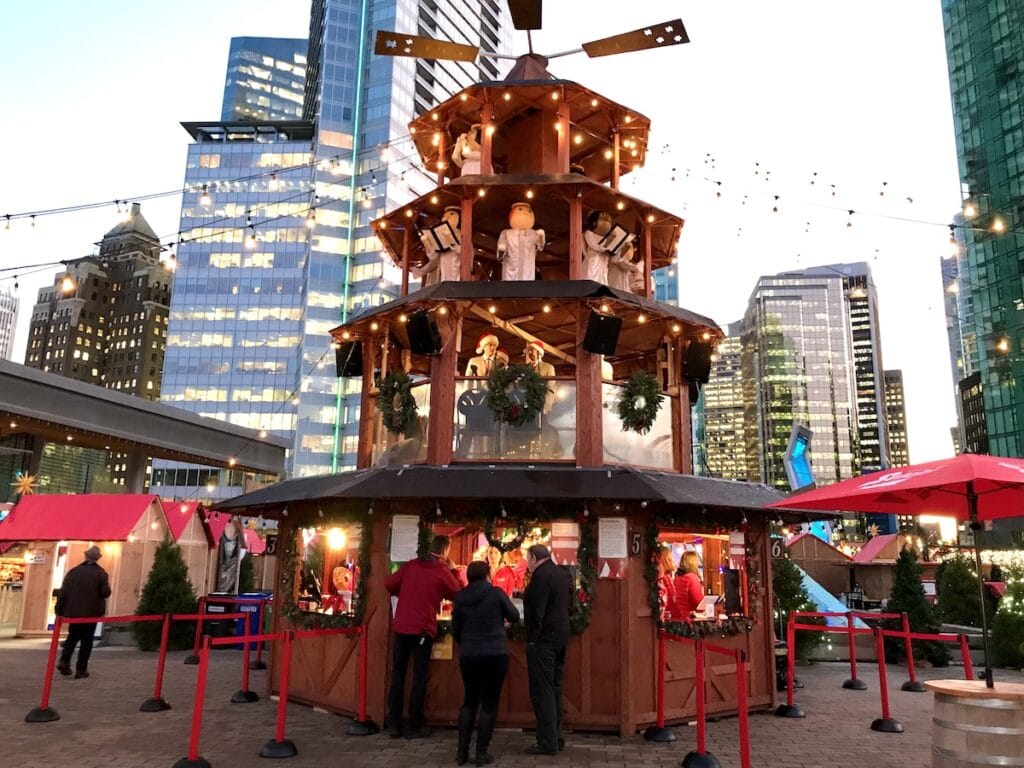Vancouver Christmas Market with the city in the background.