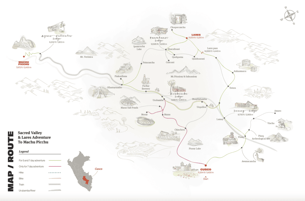 Map of Lodge to Lodge Peru Trek