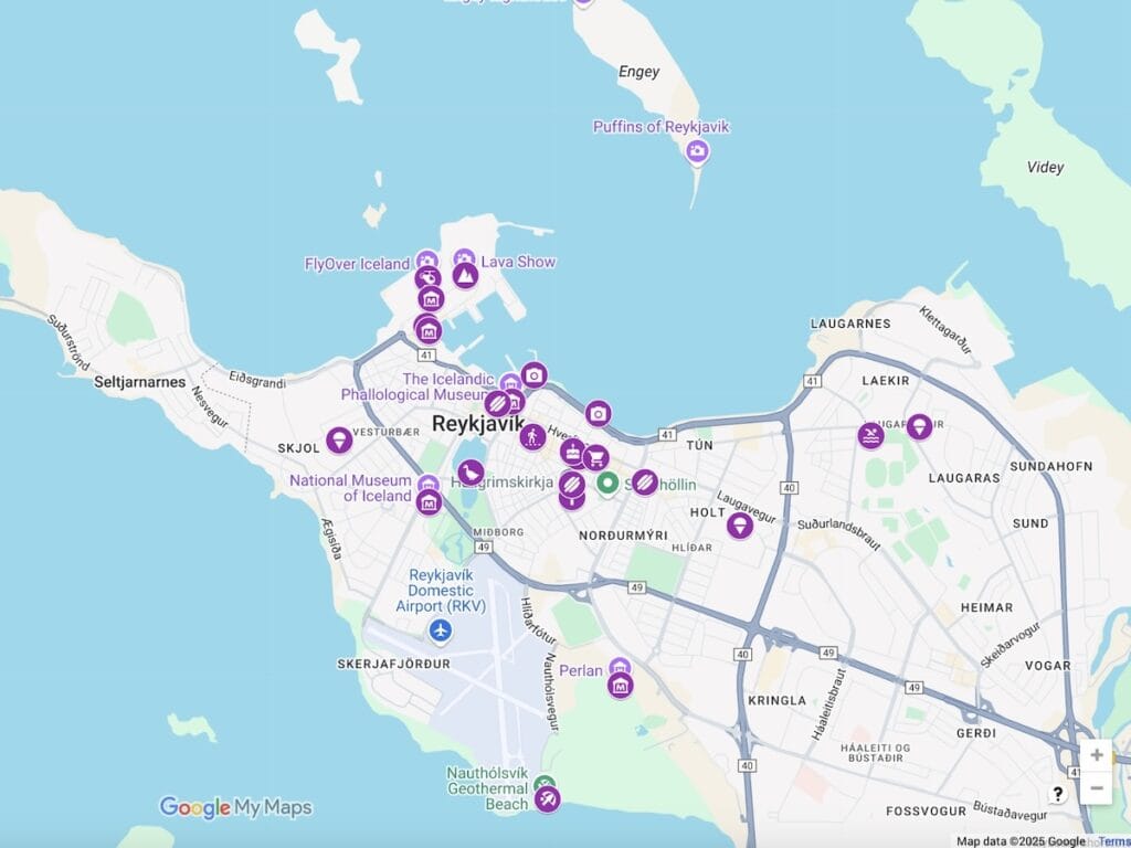Google Map of Reykjavik Kids Attractions
