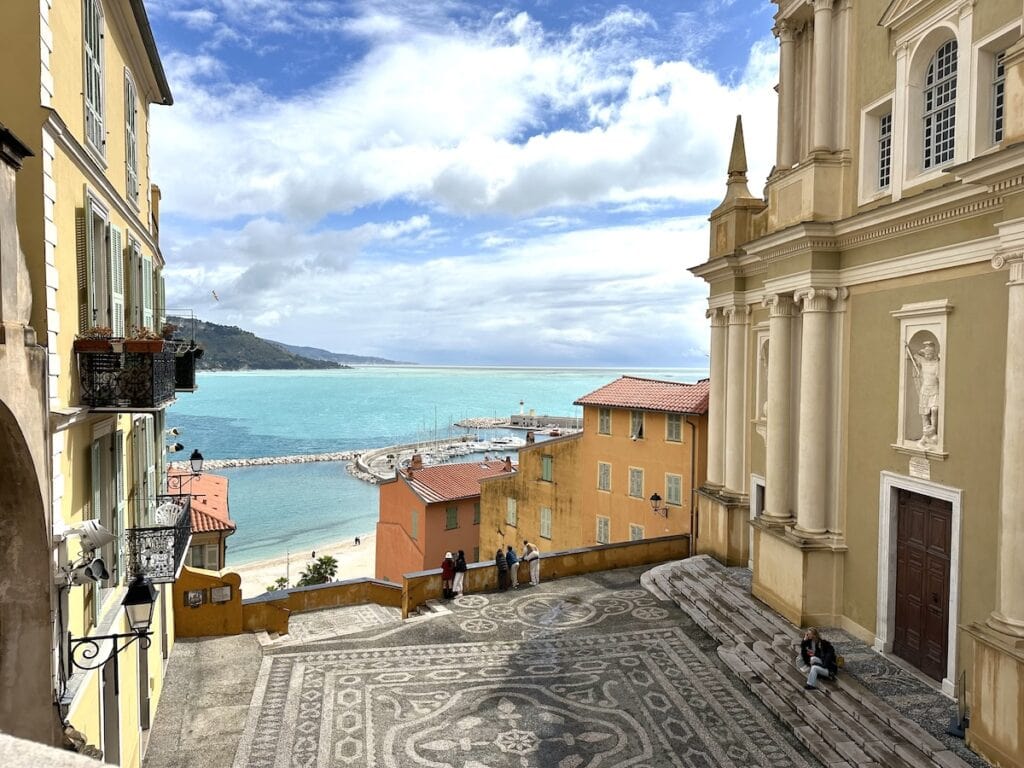 View of the sea from Old Town, Menton, France.