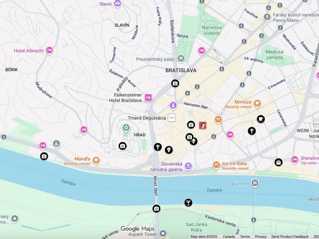 Things to do in Bratislava Map (Google Screenshot)
