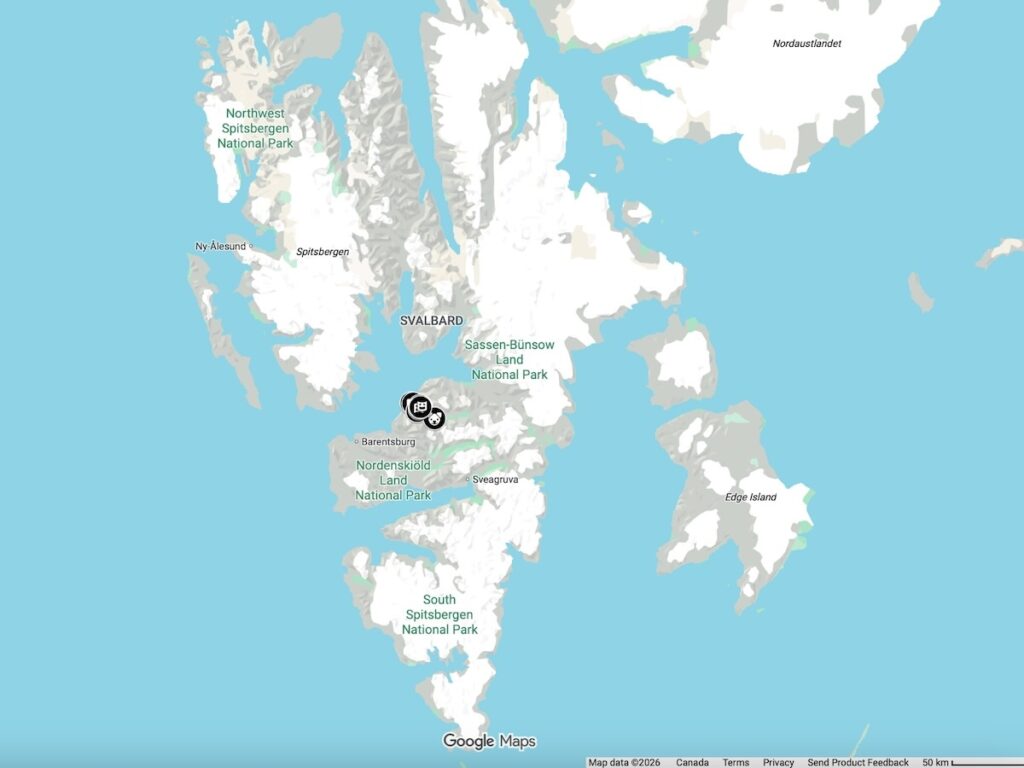 Map showing location of Longyearbyen within Svalbard