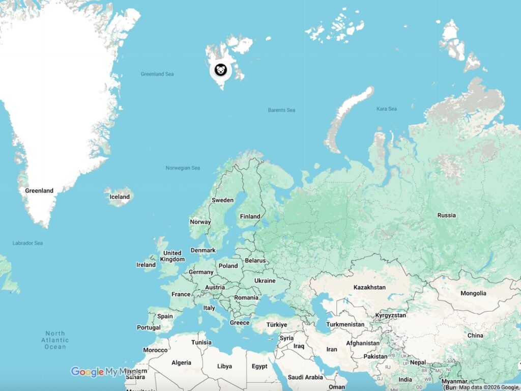 Map showing where Svalbard is in relation to the rest of Europe