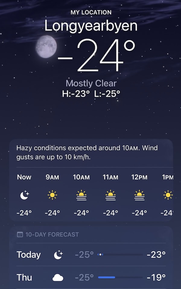 Screenshot of Winter Temperatures in Svalbard