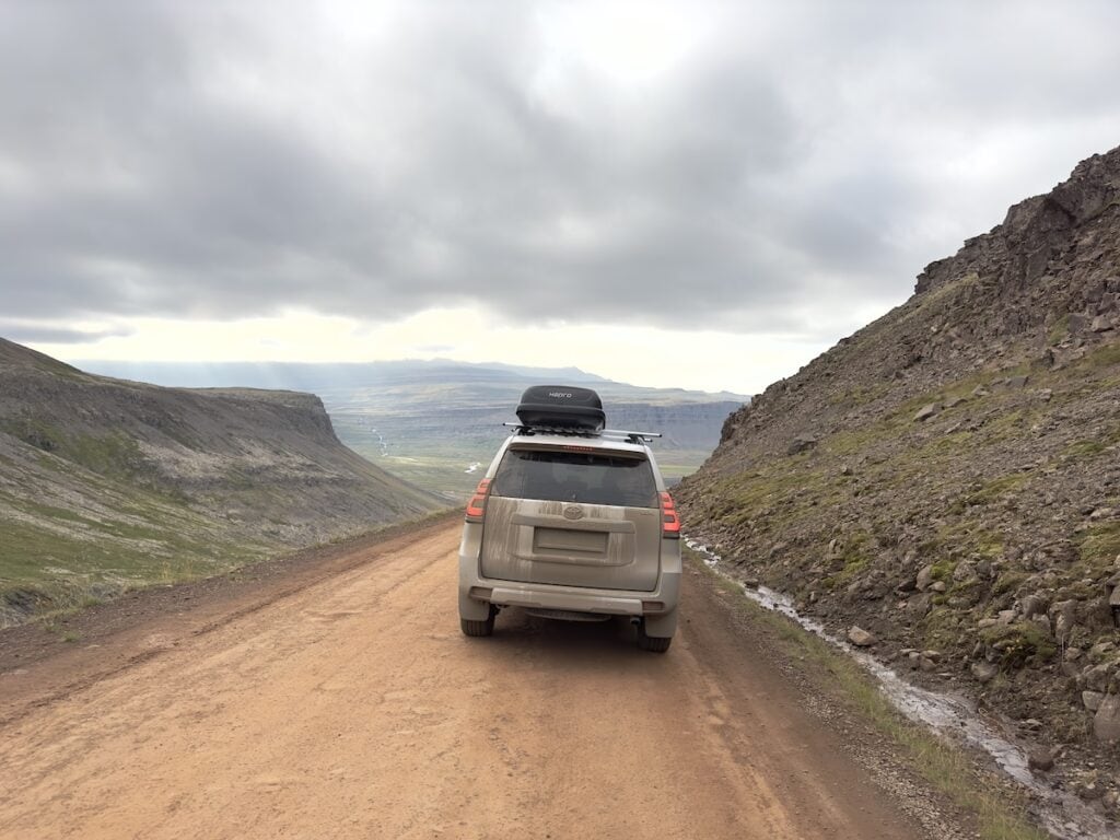 4x4 on Westfjords dirt road in Iceland