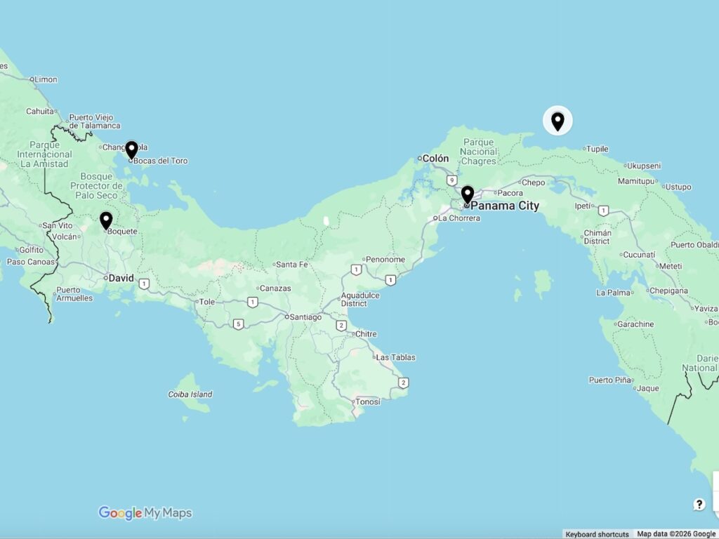 A Google Screenshot of a Map of where the San Blas Islands are in relation to Panama City
