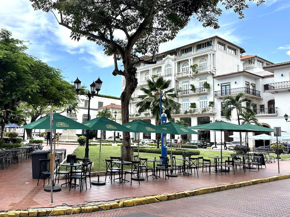 A hotel on a square in Casco Viejo, Panama City, Panama