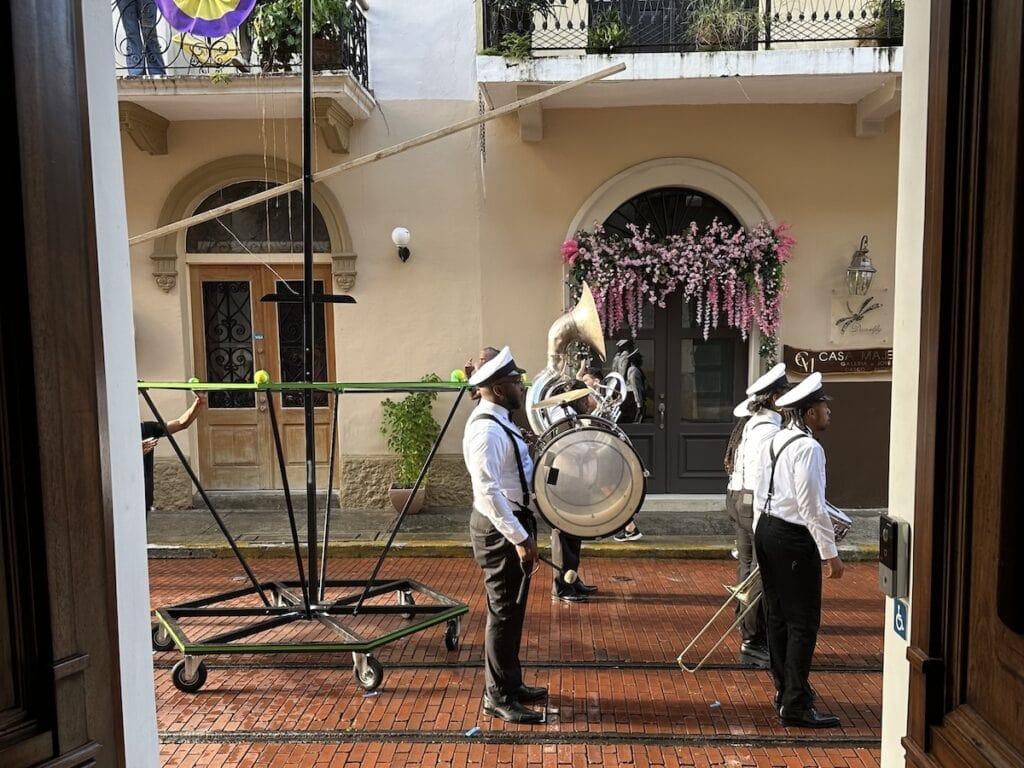 Marching band outside a Casco Viejo Hotel