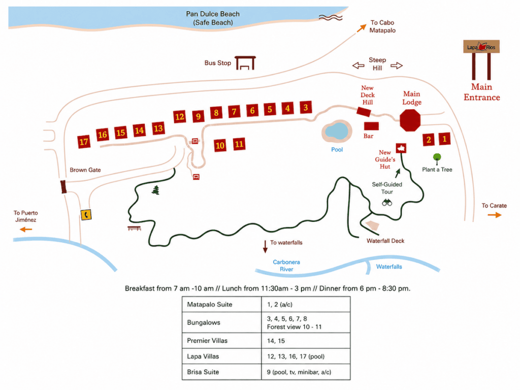 Lapa Rios property map including location of villas within the property.