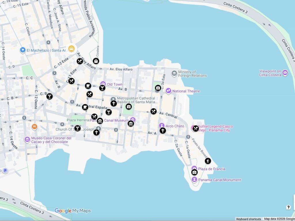 Google Map of Things to do in Casco Viejo, Panama city