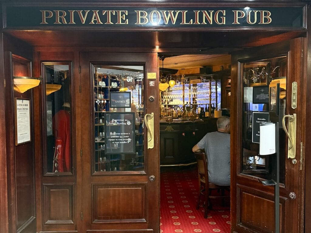 Exterior of The Private Bowling Club pub at Les Grands Buffets